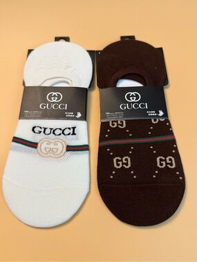 designer low-cut no-show 2 pairs socks brown and white gg logo small-medium new